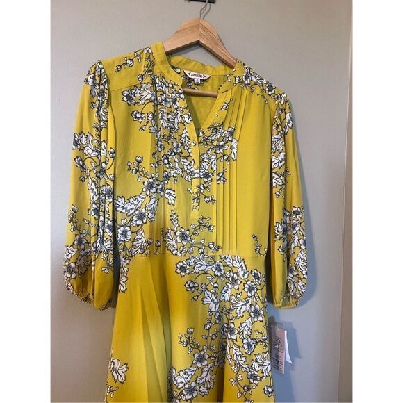 Nanette Lepore Women’s Size 12 Printed 3:4 Sleeve Shirt Dress Mustard Yellow NWT - Picture 6 of 16